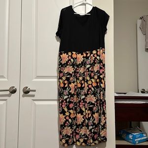 J Jill dress. Black tshirt top with floral pattern skirt. One piece